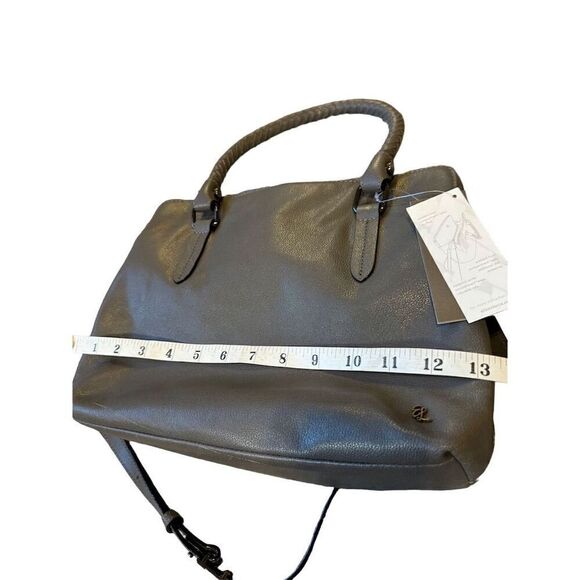 Elliott Lucca Genevieve Satchel Bag Slate Leather Double Zipper Braided Handles - Picture 16 of 16